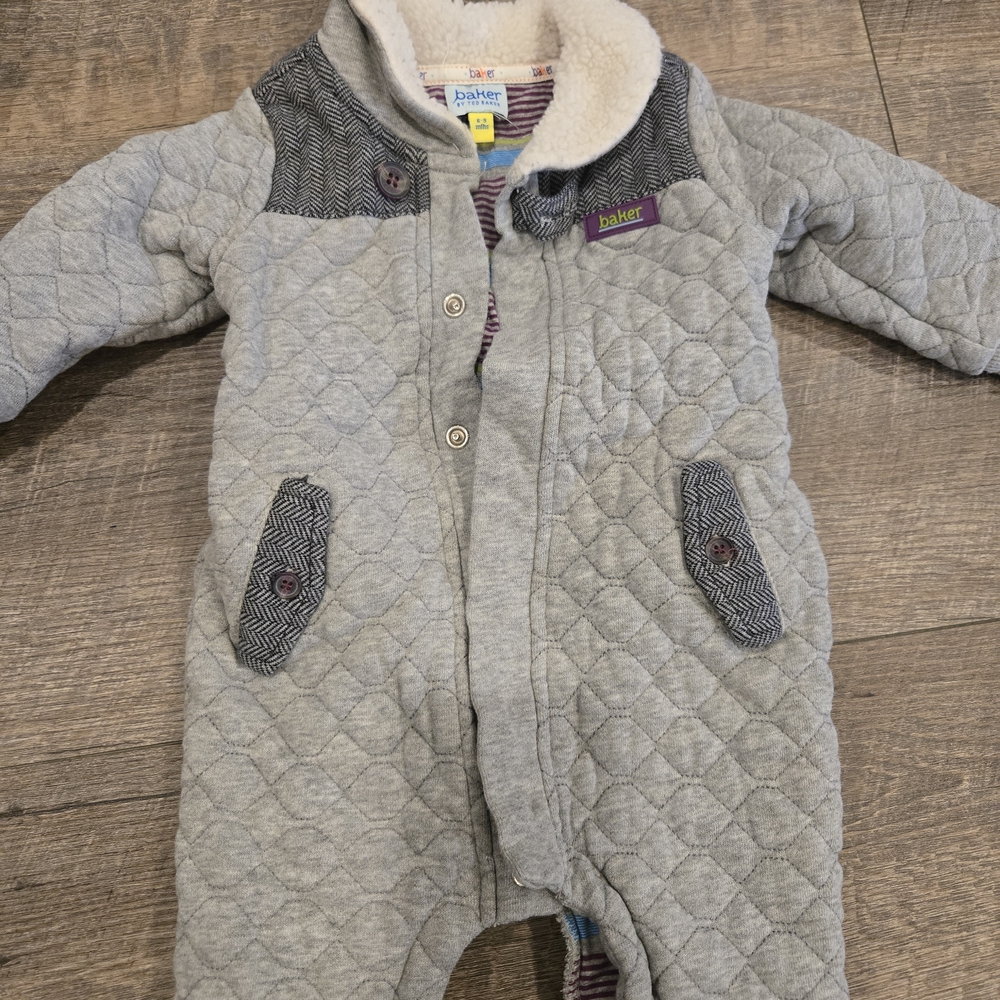 Ted Baker Gray Quilted Footie with Patterned Details